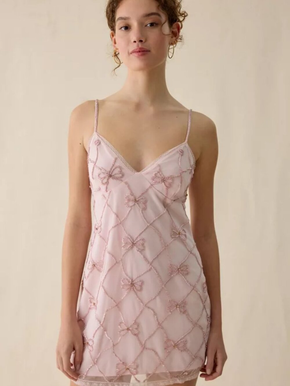 LOVESHACKFANCY Shella Beaded-Bow Mini Dress